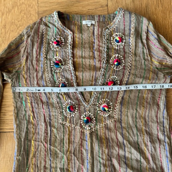 Manoush US 8 Sheer Maxi Kaftan Dress Embroidered Striped PomPoms Sequins - Picture 9 of 13